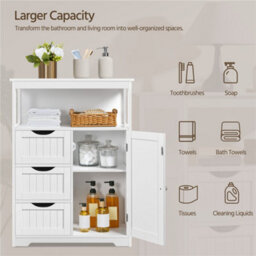 Yaheetech White 90 Cm Height Freestanding Bathroom Floor Cabinet With 1 Door And 3 Drawers - thumbnail 4