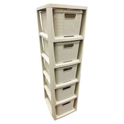 HEATON WHOLESALE 2 X 5 Drawer Cream Rattan Effect Commode Stylish Home Office Storage Tower Unit Basket