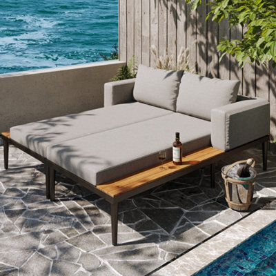 Matteo Modular Outdoor Double Chaise Lounge - Grey Iron Frame & Waterproof Cushions - image 1