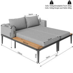 Matteo Modular Outdoor Double Chaise Lounge - Grey Iron Frame & Waterproof Cushions - thumbnail 4