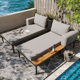 Matteo Modular Outdoor Double Chaise Lounge - Grey Iron Frame & Waterproof Cushions - thumbnail 2