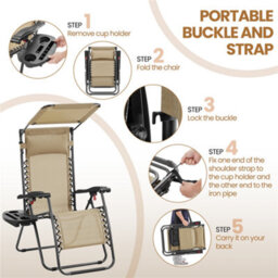 Yaheetech Beige Outdoor Foldable Zero Gravity Chair With Sunshade - thumbnail 5