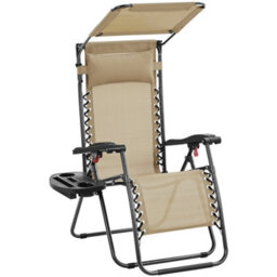 Yaheetech Beige Outdoor Foldable Zero Gravity Chair With Sunshade - thumbnail 2