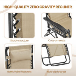 Yaheetech Beige Outdoor Foldable Zero Gravity Chair With Sunshade - thumbnail 7