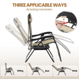 Yaheetech Beige Outdoor Foldable Zero Gravity Chair With Sunshade - thumbnail 4