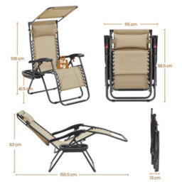 Yaheetech Beige Outdoor Foldable Zero Gravity Chair With Sunshade - thumbnail 3