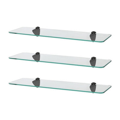 Harbour Housewares 3X Rounded Floating Glass Shelves - 50Cm - Black Brackets - Bathroom Shower Storage Vanity Display Unit Shelf - image 1