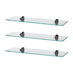 Harbour Housewares 3X Rounded Floating Glass Shelves - 50Cm - Black Brackets - Bathroom Shower Storage Vanity Display Unit Shelf - thumbnail 1