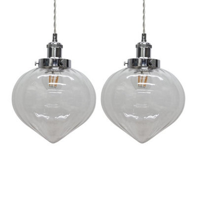 First Choice Lighting Set Of 2 Layla - Clear Glass Easy Fit Pendant Shades Chrome Detail - image 1