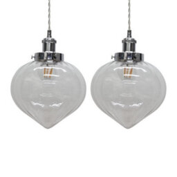 First Choice Lighting Set Of 2 Layla - Clear Glass Easy Fit Pendant Shades Chrome Detail - thumbnail 1