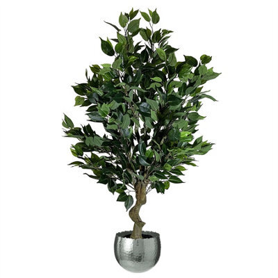 Artificial 100Cm Leaf Realistic Artificial Ficus Tree / Plant Bush Ficus Silver Curve Planter - image 1