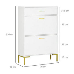 Wyld Haus Suto Slim White 3-Drawer Shoe Cabinet With Gold-Tone Legs, Fits 12 Pairs, 76W X 26D X 110H Cm - thumbnail 4
