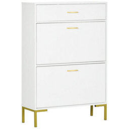 Wyld Haus Suto Slim White 3-Drawer Shoe Cabinet With Gold-Tone Legs, Fits 12 Pairs, 76W X 26D X 110H Cm - thumbnail 2