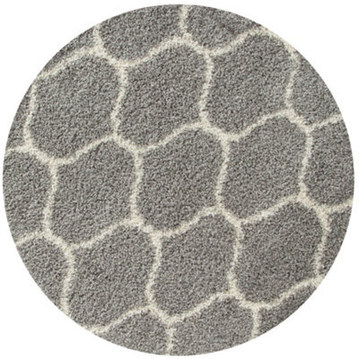 The Rugs Moroccan Shaggy Rugs And Runners Soft Fluffy Trellis Design High Pile Grey And Ivory Living Room Kitchen Hallway 610 - image 1