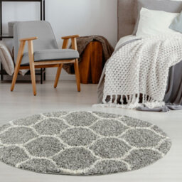 The Rugs Moroccan Shaggy Rugs And Runners Soft Fluffy Trellis Design High Pile Grey And Ivory  Living Room Kitchen Hallway 610 - thumbnail 4