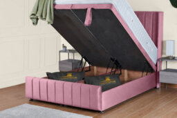 UKBEDFURNITURE Kamara Wingback Plush Pink End Opening Divan Ottoman Bed With 54 Inch Headboard - thumbnail 2