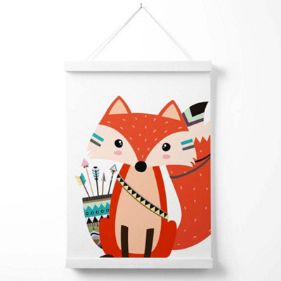 Artze Wall Art Sitting Red Fox Tribal Animal Art Print With White Frame Size: A4 - image 1