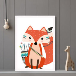 Artze Wall Art Sitting Red Fox Tribal Animal Art Print With White Frame Size: A4 - thumbnail 2