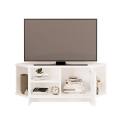 Teo Corner Tv Stand - Space - Saving Tv Unit For 43-48 Inch Tvs, Compact Media Console With Open Shelves&cabinet (White) - thumbnail 3