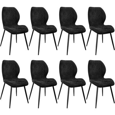 Longtoo Set Of 8 Dining Chairs ,linen Sponge Cushion ,metal Legs And Diamond Pattern Upholstered-Black. - image 1
