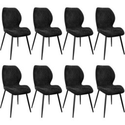 Longtoo Set Of 8 Dining Chairs ,linen Sponge Cushion ,metal Legs And Diamond Pattern Upholstered-Black.