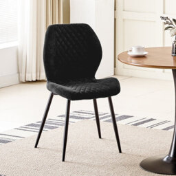Longtoo Set Of 8 Dining Chairs ,linen Sponge Cushion ,metal Legs And Diamond Pattern Upholstered-Black. - thumbnail 2