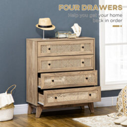 4 Drawer Natural Rattan Chest Of Drawers Bedroom Dresser Cabinet - thumbnail 5