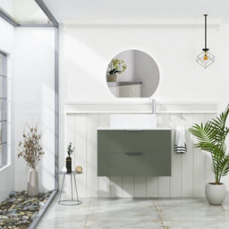 Royal Bathrooms Evora 800mm Sage Green Fluted Wall Hung Countertop Vanity Unit 2 Drawer With Peak Basin - thumbnail 2