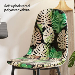Vonhaus Dining Chairs Set Of 4, Tropical Palm Leaf Print Kitchen Chairs With Black Metal Legs, Velvet Chairs For Dining - thumbnail 4