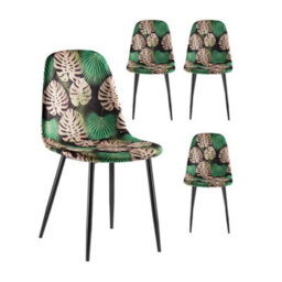 Vonhaus Dining Chairs Set Of 4, Tropical Palm Leaf Print Kitchen Chairs With Black Metal Legs, Velvet Chairs For Dining - thumbnail 1