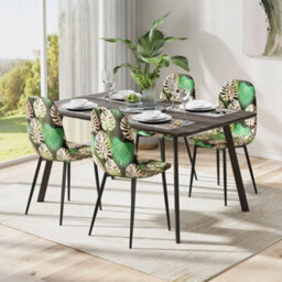Vonhaus Dining Chairs Set Of 4, Tropical Palm Leaf Print Kitchen Chairs With Black Metal Legs, Velvet Chairs For Dining - thumbnail 2