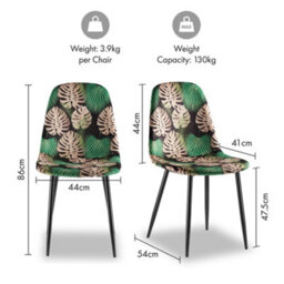 Vonhaus Dining Chairs Set Of 4, Tropical Palm Leaf Print Kitchen Chairs With Black Metal Legs, Velvet Chairs For Dining - thumbnail 8