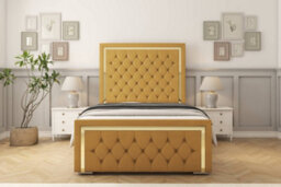 "Sloomy Sofia Gold Mustard Plush Bed Frame With Mattress With 50"" Upholstered Headboard 3' Single" - thumbnail 1