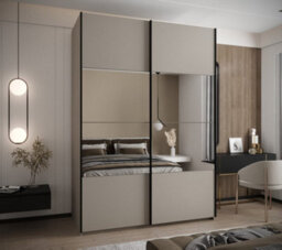 Arte Luxurious Cashmere Trosa Iv Sliding Door Wardrobe - 180Cm With Mirrored Doors, Ten Shelves, Hanging Rail - thumbnail 2