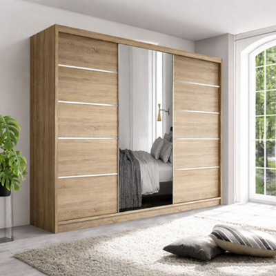 Oslo Wardrobe With Rails & Shelves Sliding Door Wardrobe ( Oak, 150 Cm ) - image 1