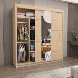 Oslo Wardrobe With Rails & Shelves Sliding Door Wardrobe ( Oak, 150 Cm ) - thumbnail 2