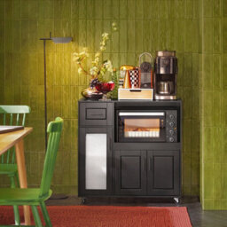 Sobuy Fsb78-Sch, Sideboard Microwave Cabinet Dining Room Cupboard Kitchen Trolley, Black,w88.5Xd40Xh89 - thumbnail 2