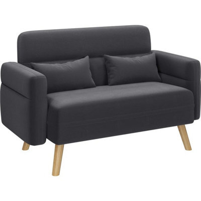 Dark Grey Modern Fabric 2 Seater Loveseat Sofa Couch Futon Settee Lounge For Small Space - image 1