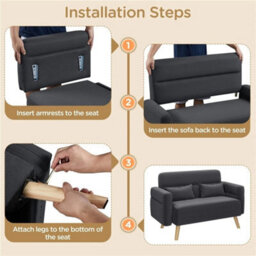 Dark  Grey  Modern Fabric 2 Seater Loveseat Sofa Couch Futon Settee Lounge For Small Space - thumbnail 5