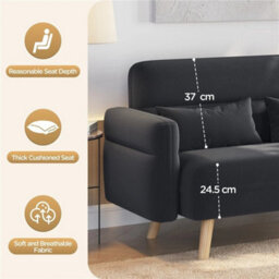 Dark  Grey  Modern Fabric 2 Seater Loveseat Sofa Couch Futon Settee Lounge For Small Space - thumbnail 4