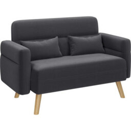 Dark  Grey  Modern Fabric 2 Seater Loveseat Sofa Couch Futon Settee Lounge For Small Space - thumbnail 1