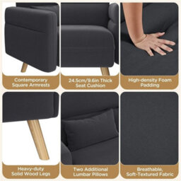 Dark  Grey  Modern Fabric 2 Seater Loveseat Sofa Couch Futon Settee Lounge For Small Space - thumbnail 3