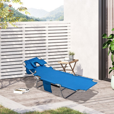 Outsunny Sun Lounger With Reading Hole, Folding Garden Lounger, Blue