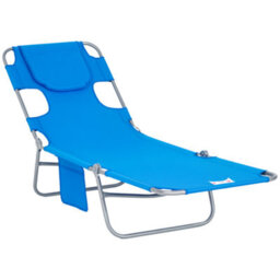 Outsunny Sun Lounger With Reading Hole, Folding Garden Lounger, Blue - thumbnail 2