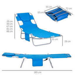 Outsunny Sun Lounger With Reading Hole, Folding Garden Lounger, Blue - thumbnail 3