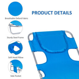 Outsunny Sun Lounger With Reading Hole, Folding Garden Lounger, Blue - thumbnail 6