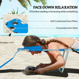 Outsunny Sun Lounger With Reading Hole, Folding Garden Lounger, Blue - thumbnail 5