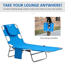 Outsunny Sun Lounger With Reading Hole, Folding Garden Lounger, Blue - thumbnail 7
