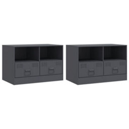 Berkfield Tv Cabinets 2 Pcs Anthracite 67X39X44 Cm Steel - thumbnail 2