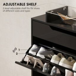 Homcom Shoe Cabinet With 3 Drawers, High Gloss Front Panels, Glass Top Black - thumbnail 5